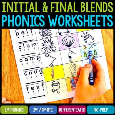 initial and final blends phonics worksheets cover