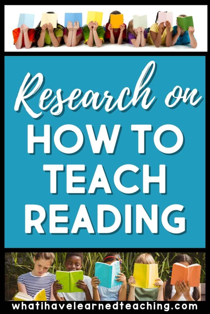 What Is the Science of Reading? 5 Key Components 2 Children holding books over their faces, with text: PIN _ Research on How to Teach Reading. Learn more about the five components of reading at whatihavelearnedteaching.com.