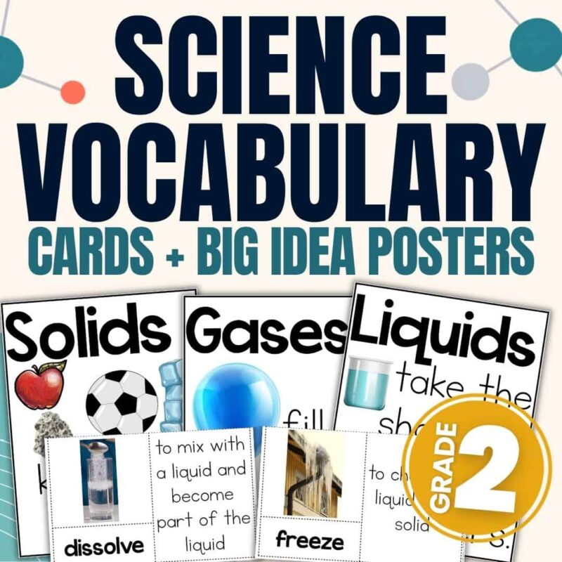2nd grade vocabulary 1 2nd grade vocabulary 1 offers science vocabulary cards and posters designed for 2nd grade, ideal for supporting NGSS standards. Featuring essential terms such as solids, gases, and liquids, each card includes a clear definition and photo, with bold blue text displayed at the top.