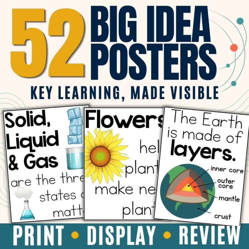 2nd grade vocabulary 2 A graphic advertises 2nd Grade Vocabulary 2, featuring 52 Big Idea Posters to support key learning in 2nd grade science. Three sample posters highlight states of matter, parts of a flower, and Earth’s layers. The text reads: Print • Display • Review. Ideal for reinforcing NGSS standards or pairing with vocabulary cards.