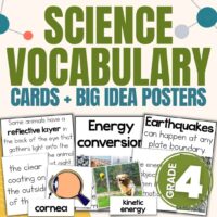 Certainly! Here’s a rewritten version using your product name: 4th grade science vocabulary 1 includes NGSS posters and science vocabulary cards for fourth grade, featuring key terms like cornea and kinetic energy, complete with sample definitions and images—ideal for helping students learn important science concepts.