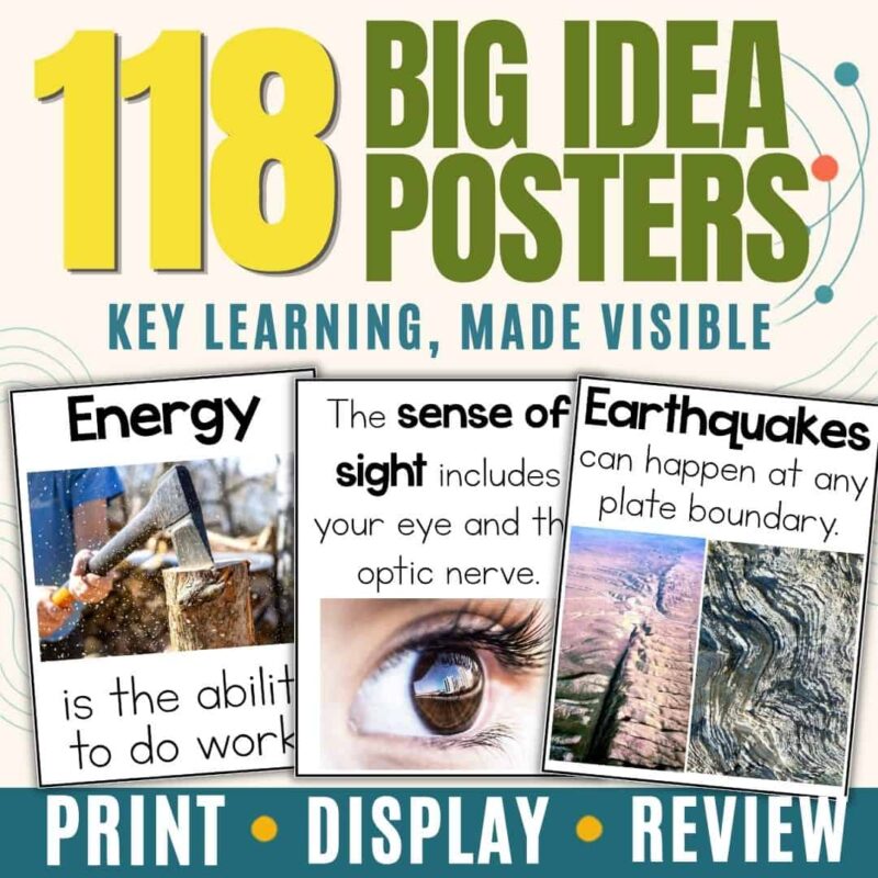 4th grade science vocabulary 2 A promotional graphic for 4th Grade Science Vocabulary 2 showcases three sample posters on energy, the sense of sight, and earthquakes, featuring the tagline “Key Learning, Made Visible.” Perfect for fourth grade classrooms, these NGSS-aligned posters let you print, display, and review essential science vocabulary cards.