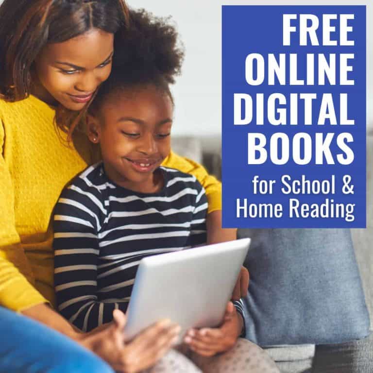 A woman and a young girl smile while looking at a tablet. Beside them, a blue sign reads: Free Readers Online and DIGITAL BOOKS for School & Home Reading.