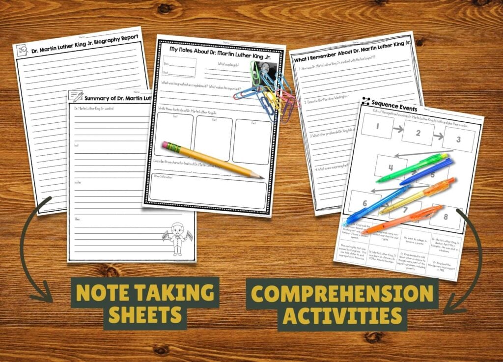 martin luther king jr comprehension activities.
