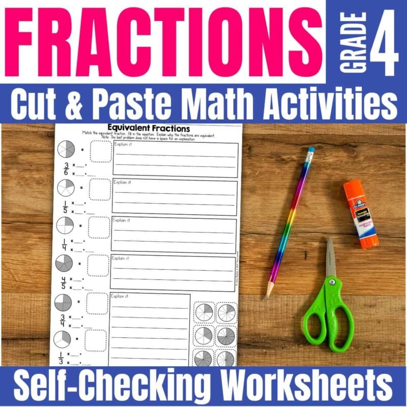 4th grade fractions cut and paste cover.