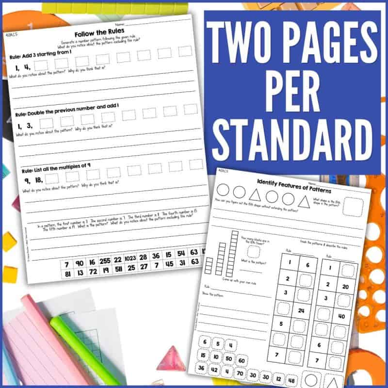 4th grade OA NBT Cut and paste math activities 2 Fourth Grade Cut and Paste Math Activities OA & NBT Early Finishers Worksheets: Two pages per standard featuring number patterns, cut-and-paste, number grids, instructions—with pencils, erasers, and rulers on the desk.