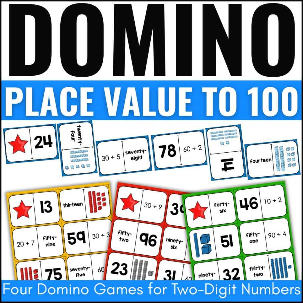 place value domino game for two-digit numbers.