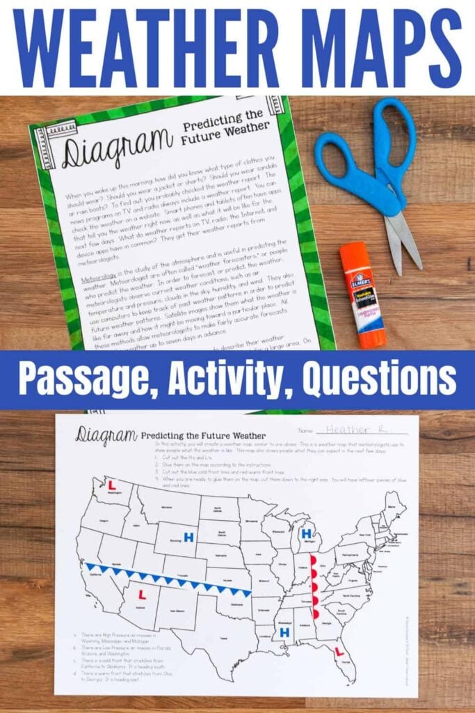 Teach Weather Maps in 3rd Grade: A Hands-On Meteorology Science Station 1 weather maps diagram activity.
