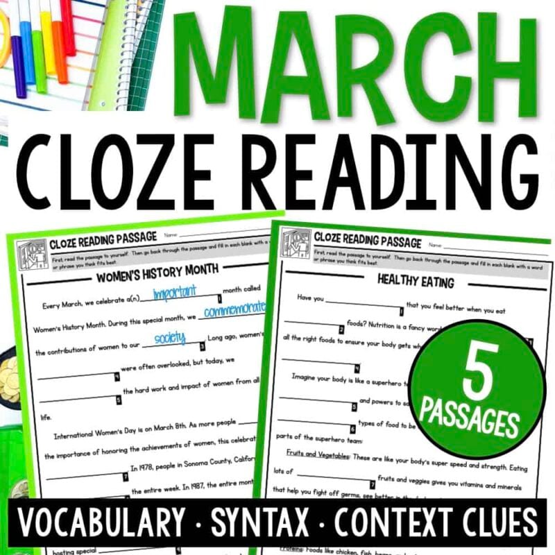 Cloze Reading March Cover.001 March Cloze Reading.