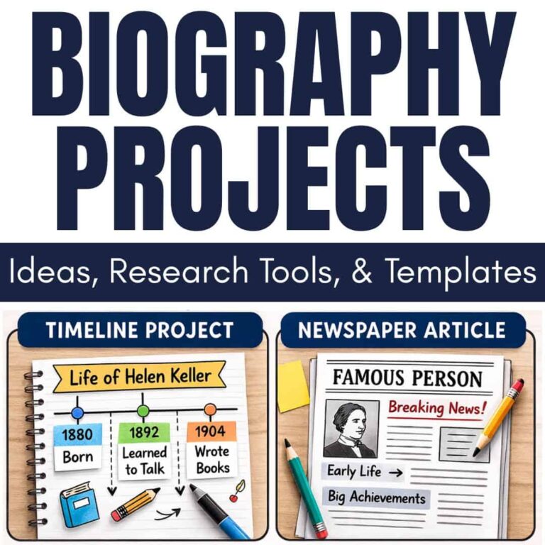 Biography Projects featuring elementary biography projects such as a Helen Keller timeline and a newspaper-style article on her achievements and early life.