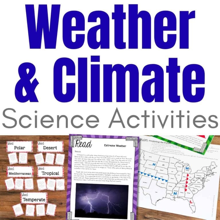 SQUARE Weather & Climate includes weather vocabulary cards, an extreme weather reading passage with a lightning image, and a U.S. map worksheet&mdash;ideal for engaging classroom weather and climate science stations.