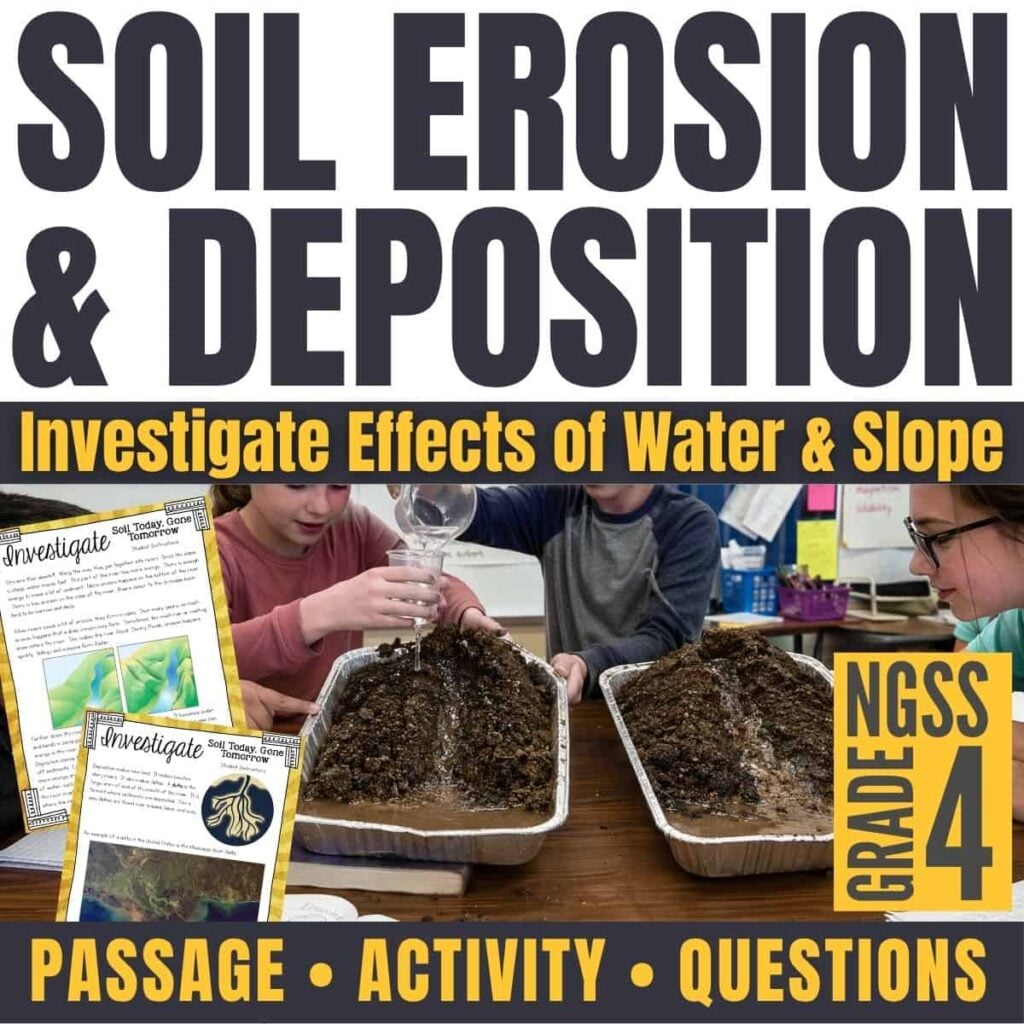 With the Soil Erosion cover, students pour water over soil in trays to explore water erosion and soil deposition. This engaging lab for NGSS Grade 4 features a passage, hands-on activity, and guiding questions focusing on water and slope effects.