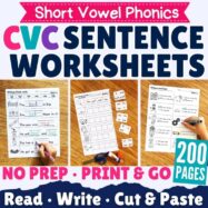 200+ Short Vowel Sentence Practice Worksheets | CVC Phonics Activities