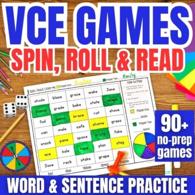 VCE Partner Games | Silent E & Long Vowel Phonics Activities for Literacy Centers