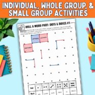 A COVER THUMB XXX Greek & Latin Roots 3rd (1) Roll a Word Part: Dots & Boxes #1 worksheet featuring a grid, dice instructions, and Greek and Latin roots examples like unhappy, submarine, and shameless.