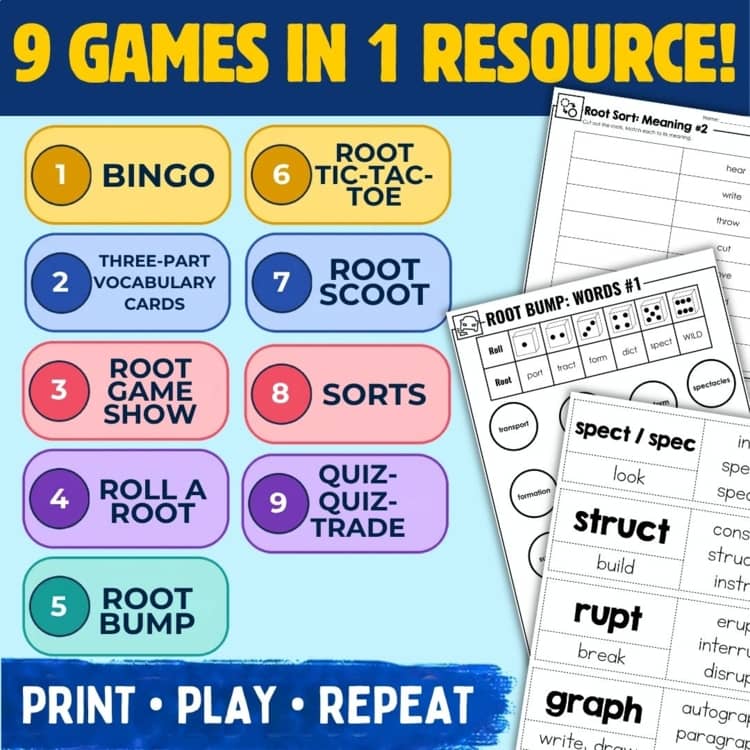 Greek and Latin Roots Games Activities 4th Grade Word Building Morpheme Review preview 1 Greek and Latin Roots Games Activities 4th Grade Word Building Morpheme Review preview 1