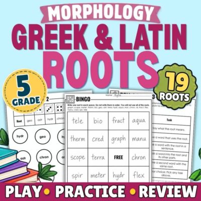 Greek and Latin Roots Games Activities 5th Grade Word Building Morpheme Review cover