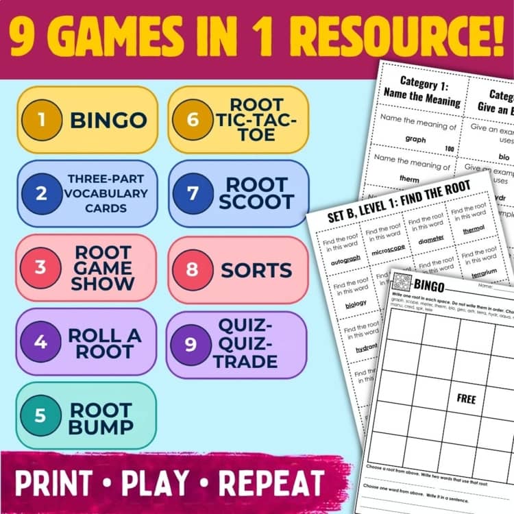Greek and Latin Roots Games Activities 5th Grade Word Building Morpheme Review preview 1 Greek and Latin Roots Games Activities 5th Grade Word Building Morpheme Review preview 1