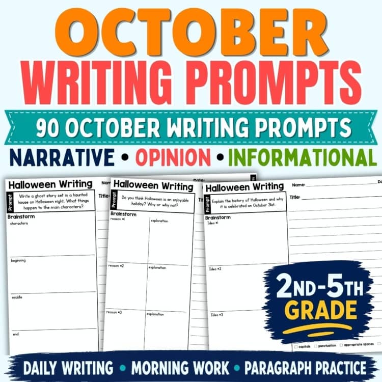October Fall Writing Prompts Worksheets Halloween Paragraph Writing Grades 3-4 cover October Fall Writing Prompts Worksheets Halloween Paragraph Writing Grades 3-4 cover