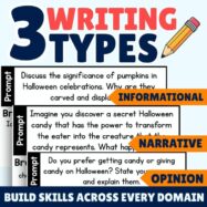 October Fall Writing Prompts Worksheets Halloween Paragraph Writing Grades 3-4 preview 1