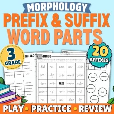Prefix & Suffix Games Activities 3rd Grade Word Building Morpheme Review Words cover
